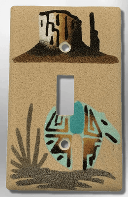 Native Handmade Navajo Sand Painting Canyon with Turquoise Bear 1 Standard Single Toggle Switch Plate Cover