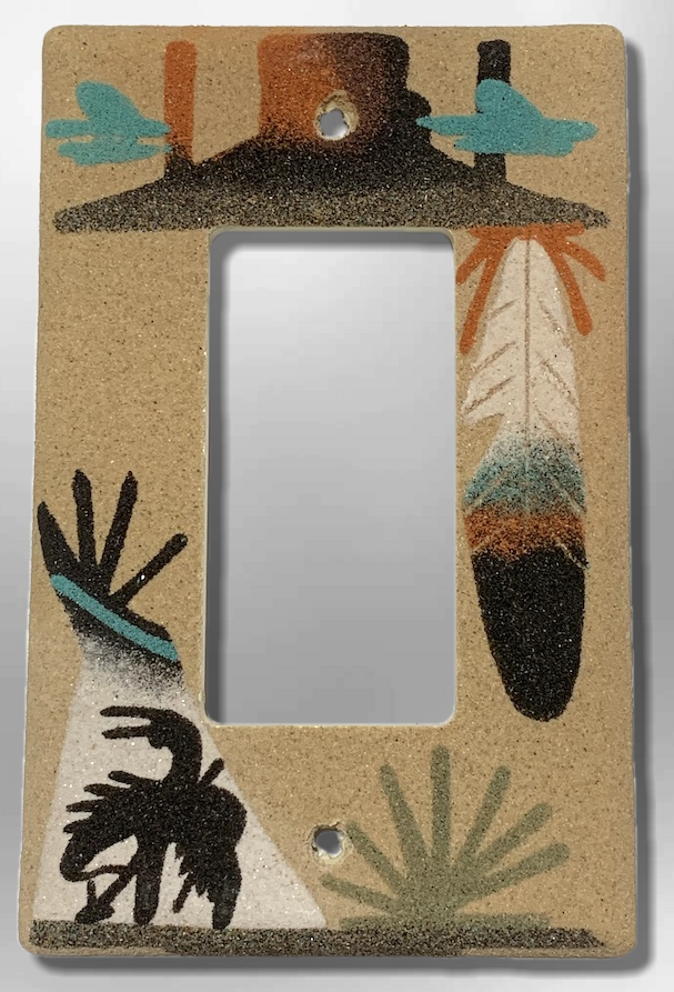 Native Navajo Handmade Sand Painting Feather Canyon Teepee End of the Trail 1 Standard Single Rocker Switch Plate Cover - Kachina City