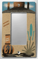 Native Navajo Handmade Sand Painting Canyon Cactus long Hole Pot 1 Standard Single Rocker Switch Plate Cover - Kachina City