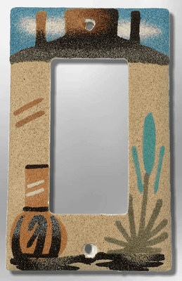 Native Navajo Handmade Sand Painting Canyon Cactus long Hole Pot 1 Standard Single Rocker Switch Plate Cover