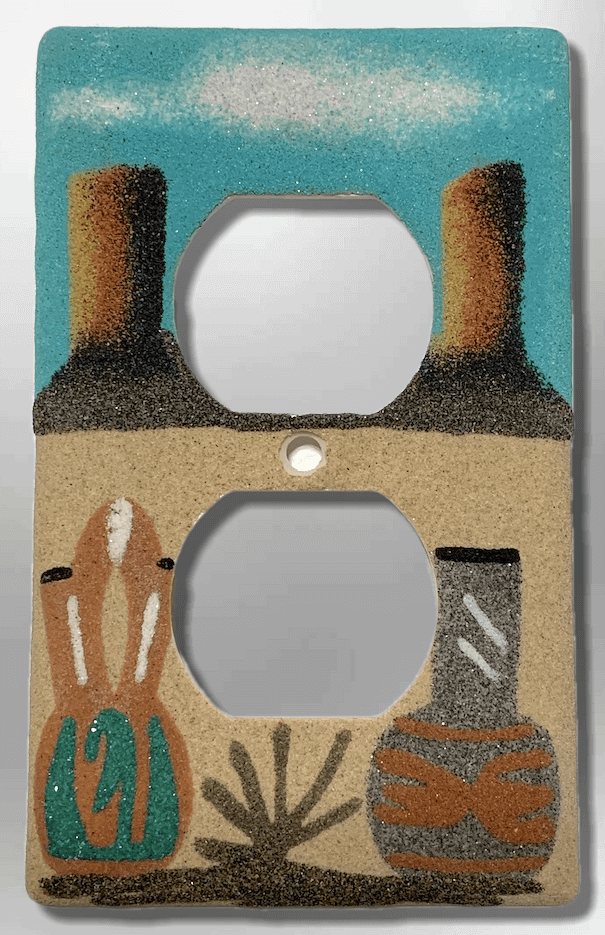 Native Handmade Navajo Sand Painting Long Hole Pot Canyon Wedding Vase Standard Duplex Outlet Plate Cover - Kachina City