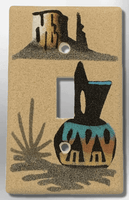 Native Handmade Navajo Sand Painting Black Wedding Vase with Canyon 1 Standard Single Toggle Switch Plate Cover - Kachina City