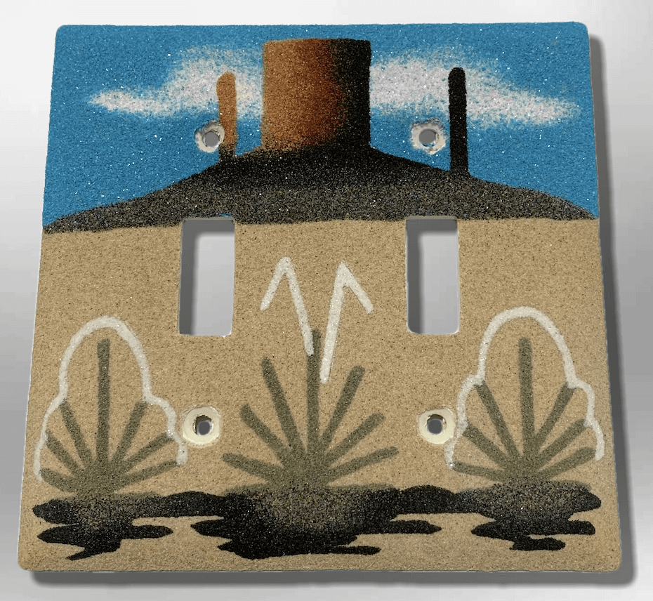 Navajo Handmade Sand Painting Canyon Wild Cactus Standard Double Toggle Plate Cover - Kachina City