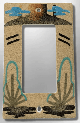 Native Navajo Handmade Sand Painting Canyon with Two Cactus 1 Standard Single Rocker Switch Plate Cover