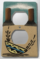 Native Handmade Navajo Sand Painting Canyon Indian Woven Basket Standard Duplex Outlet Plate Cover - Kachina City