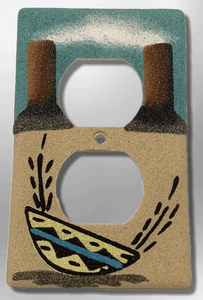 Native Handmade Navajo Sand Painting Canyon Indian Woven Basket Standard Duplex Outlet Plate Cover - Kachina City