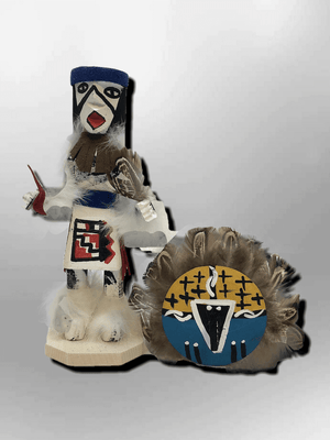 Navajo Handmade Painted Aspen Wood Six Inch Chief with Mask Kachina Doll