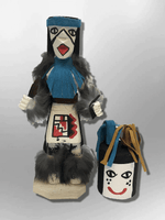 Navajo Handmade Painted Aspen Wood Six Inch Clown with Mask Kachina Doll - Kachina City