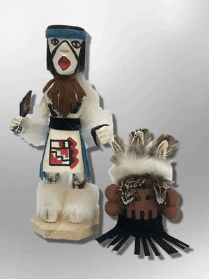 Navajo Handmade Painted Aspen Wood Six Inch Corn Maiden with Mask Kachina Doll