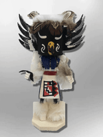 Navajo Handmade Painted Aspen Wood Six Inch Crow with Mask Kachina Doll - Kachina City