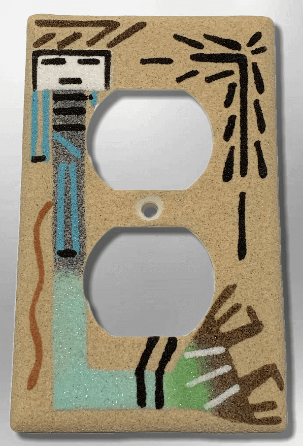 Native Handmade Navajo Sand Painting Yei Female Dancer Standard Duplex Outlet Plate Cover - Kachina City