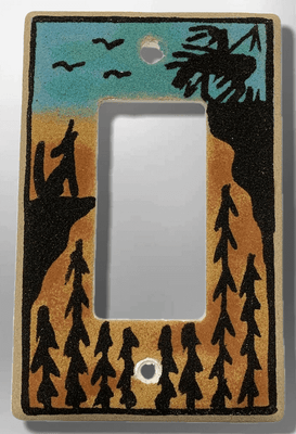 Native Navajo Handmade Sand Painting End of Trail and Wolf 1 Standard Single Rocker Switch Plate Cover