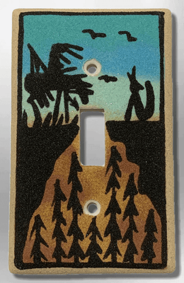 Native Handmade Navajo Sand Painting End of the Trail Wolf 1 Standard Single Toggle Switch Plate Cover