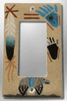 Native Navajo Handmade Sand Painting Feather with Bear Paw Prints 1 Standard Single Rocker Switch Plate Cover - Kachina City