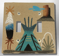 Native Handmade Navajo Sand Painting Canyon Teepee Feather Standard Double Toggle Plate Cover - Kachina City