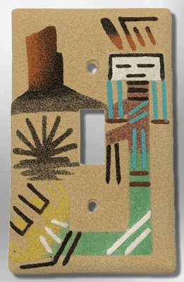 Native Handmade Navajo Sand Painting Female Yei Dancer with Canyon 1 Standard Single Toggle Switch Plate Cover