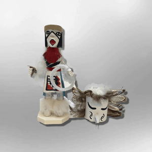 Navajo Handmade Painted Aspen Wood Six Inch Hoop Dancer with Mask Kachina Doll - Kachina City