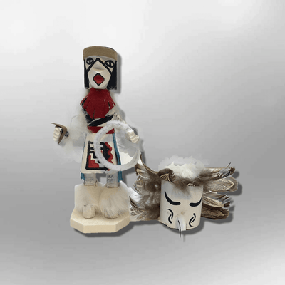 Navajo Handmade Painted Aspen Wood Six Inch Hoop Dancer with Mask Kachina Doll