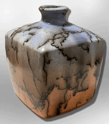 Handmade Indian Native Navajo Clay with Horse Hair Small Square Shape Vase Pottery