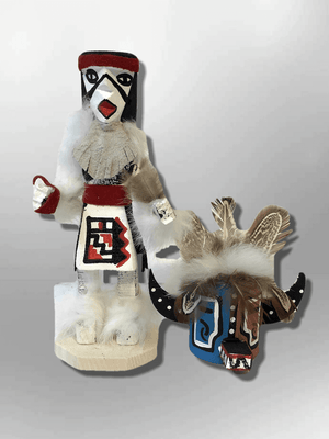 Navajo Handmade Painted Aspen Wood Six Inch Hototo with Mask Kachina Doll