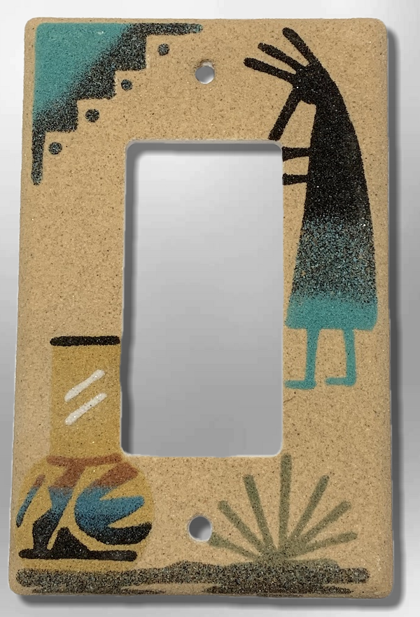 Native Navajo Handmade Sand Painting Kokopelli with Pot 1 Standard Single Rocker Switch Plate Cover - Kachina City