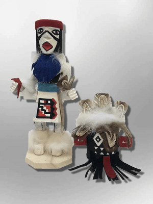 Navajo Handmade Painted Aspen Wood Six Inch Left Hand with Mask Kachina Doll