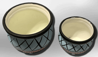 Hand-Painted Oval Shape Light Blue Wide Opening Vase Pottery Set - Kachina City