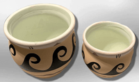 Hand-Painted Oval Shape Orange Beige Wide Opening Vase Pottery Set - Kachina City