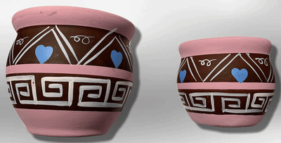 Hand-Painted Oval Shape with Hearts Pink Wide Opening Vase Pottery Set