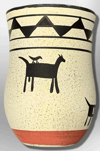 Hand-Painted Oval Shape Horses Birds wide Opening Vase Pottery - Kachina City