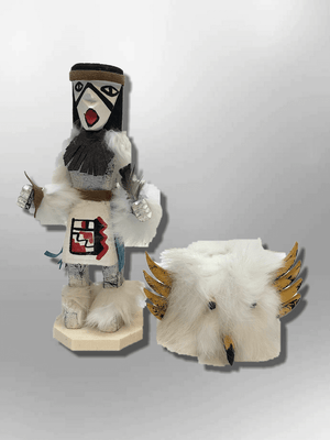 Navajo Handmade Painted Aspen Wood Six Inch Owl with Mask Kachina Doll