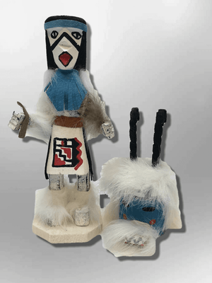 Navajo Handmade Painted Aspen Wood Six Inch Ram with Mask Kachina Doll