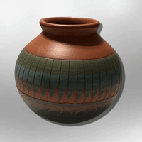 Handmade Indian Native Navajo Clay Small Etched Brown Round Ball Design Pottery - Kachina City