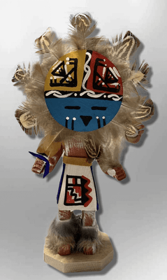 Handmade Painted Aspen Wood Six 6'' Inch Sun Face Kachina Doll