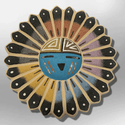 Native Handmade Sand Painting Sun Face Wall Ceramic Hanging Plate
