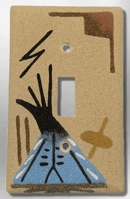 Native Handmade Navajo Sand Painting Blue Teepee 1 Standard Single Toggle Switch Plate Cover
