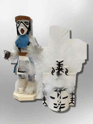 Navajo Handmade Painted Aspen Wood Six Inch White Cloud with Mask Kachina Doll