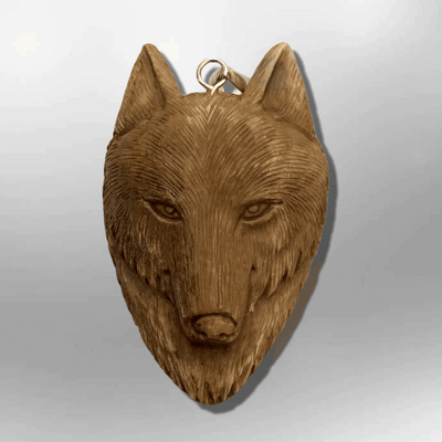 Handmade Bone Carved Animal Wolf Head Shape Detailed Pendant